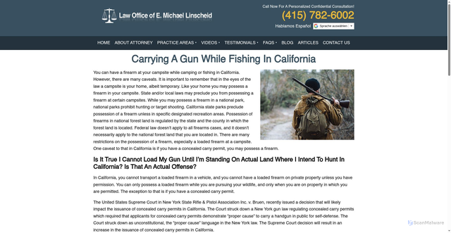 Security scan screenshot of https://www.linscheidlaw.com/carrying-a-gun-while-fishing-in-california/