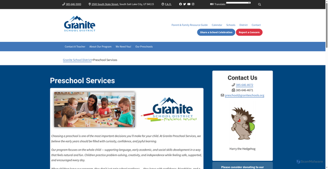 Security scan screenshot of https://www.graniteschools.org/preschool/