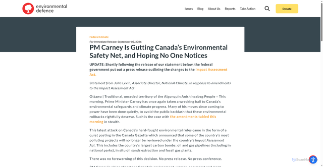 Security scan screenshot of https://environmentaldefence.ca/?p=54180