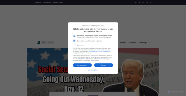 Security scan screenshot of https://k2batterystore.com/social-security-payments-nov-12/