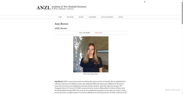Security scan screenshot of https://www.anzliterature.com/member/amy-brown/