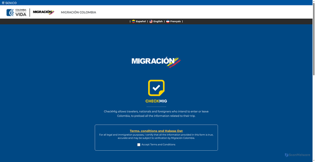Security scan screenshot of https://apps.migracioncolombia.gov.co/pre-registro/en