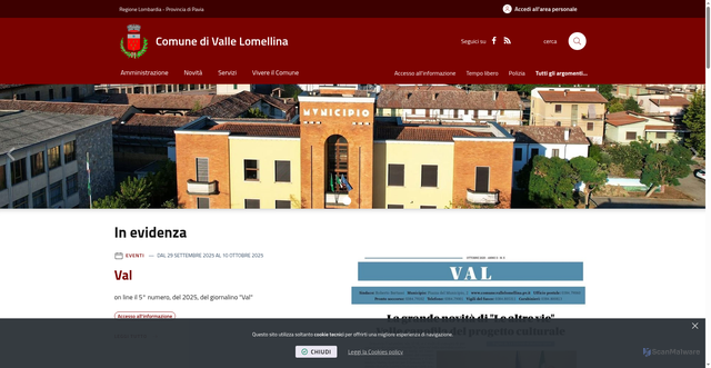 Security scan screenshot of https://www.comune.vallelomellina.pv.it/it-it/home