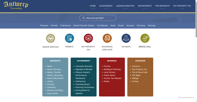 Security scan screenshot of https://antwerptownshipmi.gov/