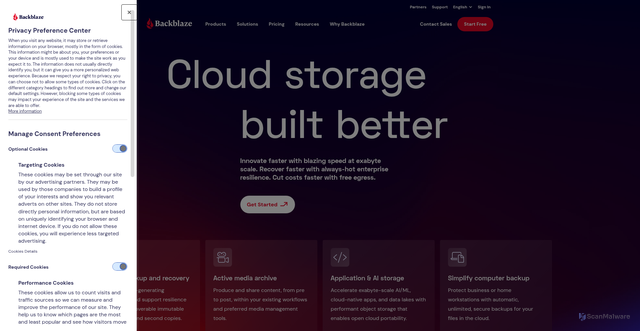 Security scan screenshot of https://pod-020-3015-14.backblaze.com