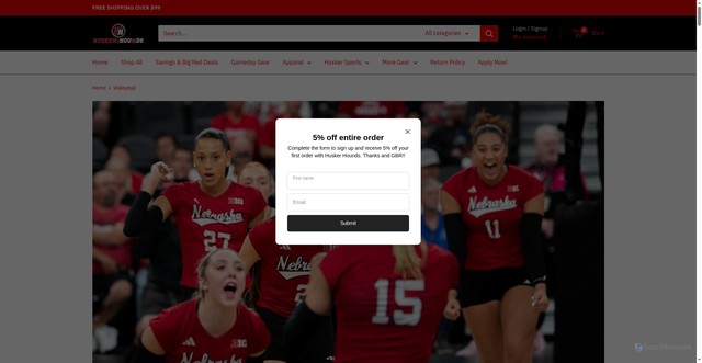 Security scan screenshot of https://huskerhounds.com/collections/volleyball
