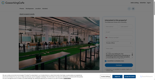 Security scan screenshot of https://www.coworkingcafe.com/coworking-property/us/mn/minneapolis/the-wilderness-fitness-and-coworking/