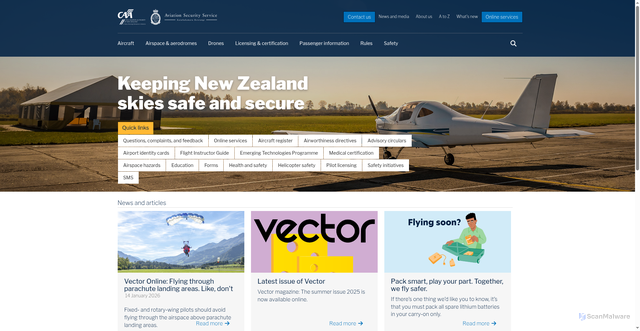 Security scan screenshot of https://www.aviation.govt.nz/