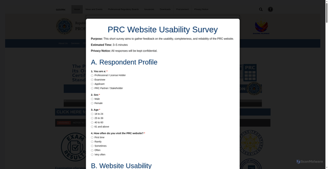 Security scan screenshot of https://www.prc.gov.ph