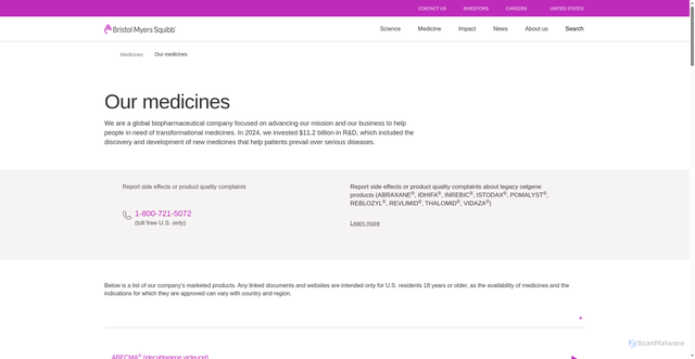 Security scan screenshot of https://www.bms.com/medicines/all-medicines.html