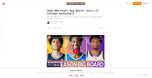 Security scan screenshot of https://floorandceiling.substack.com/p/2026-nba-draft-big-board-start-of