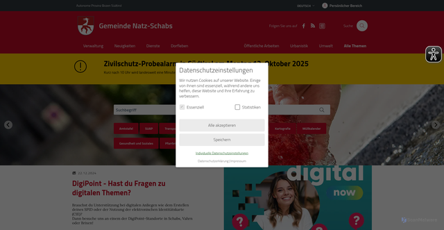 Security scan screenshot of https://www.comune.naz-sciaves.bz.it/de