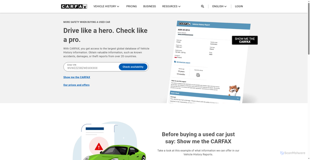 Security scan screenshot of https://carfaxbig.com