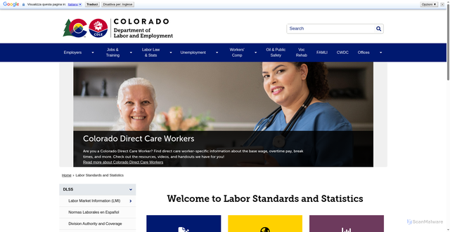 Security scan screenshot of https://cdle.colorado.gov/dlss