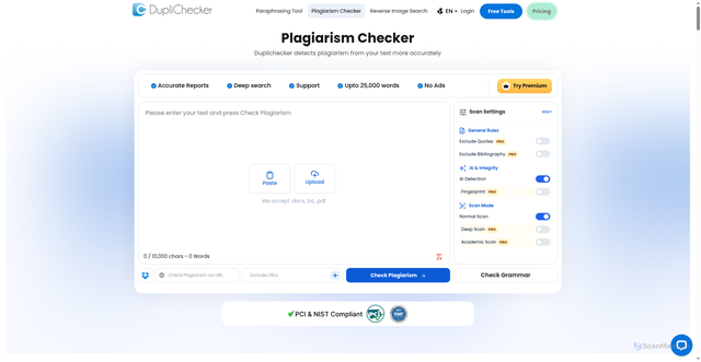 Security scan screenshot of https://www.duplichecker.com