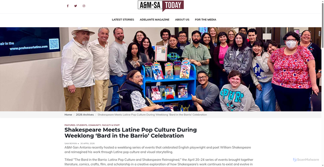 Security scan screenshot of https://news.tamusa.edu/2026/04/Shakespeare-Meets-Latine-Pop-Culture-During-Weeklong-Bard-in-the-Barrio-Celebration.html