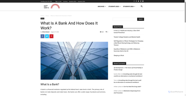 Security scan screenshot of https://desis.osu.edu/seniorthesis/index.php/2023/08/27/what-is-a-bank-and-how-does-it-work/