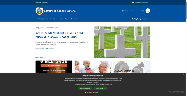 Security scan screenshot of https://www.comune.abbadia-lariana.lc.it/it
