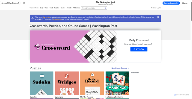 Security scan screenshot of https://games.washingtonpost.com