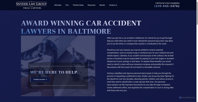 Security scan screenshot of https://www.410thefirm.com/practice-areas/car-accident-lawyer/