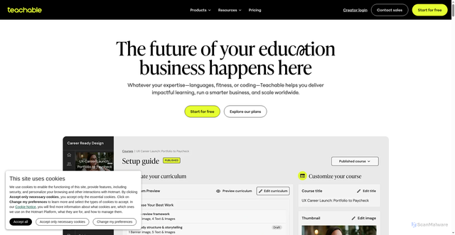 Security scan screenshot of https://teachable.com/?utm_source=student_mailer&utm_medium=email&utm_campaign=teachable_branding&utm_content=footer_branding