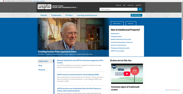 Security scan screenshot of https://www.uspto.gov/