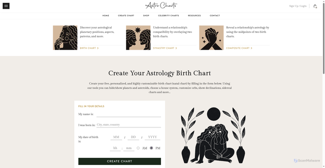 Security scan screenshot of https://astro-charts.com