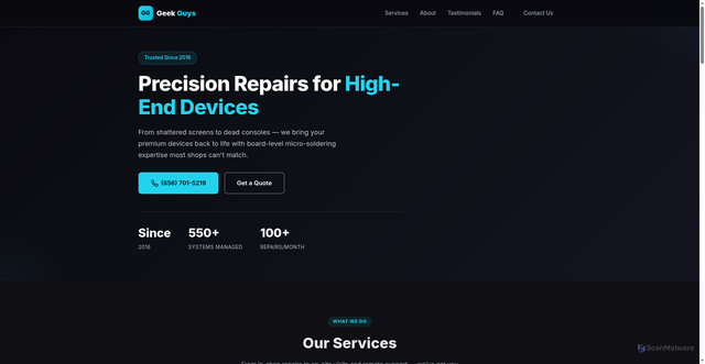 Security scan screenshot of https://geekguys-site.pages.dev/index.html