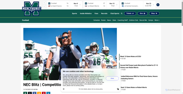 Security scan screenshot of https://hurstathletics.com/news/2025/11/19/football-nec-blitz-competitions-not-a-dirty-word.aspx