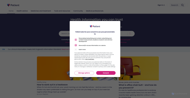 Security scan screenshot of https://patient.info