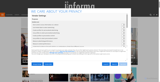 Security scan screenshot of https://danceinforma.com