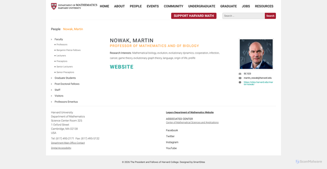 Security scan screenshot of https://www.math.harvard.edu/people/nowak-martin/