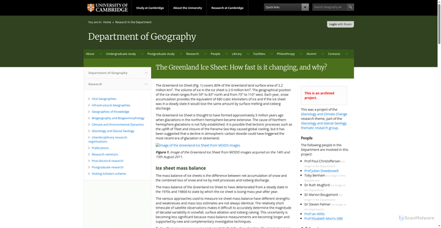 Security scan screenshot of https://www.geog.cam.ac.uk/research/projects/greenlandicesheet/