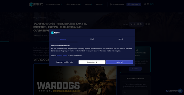 Security scan screenshot of https://www.bisecthosting.com/tr-tr/blog/wardogs-release-date-price-beta-schedule-gameplay