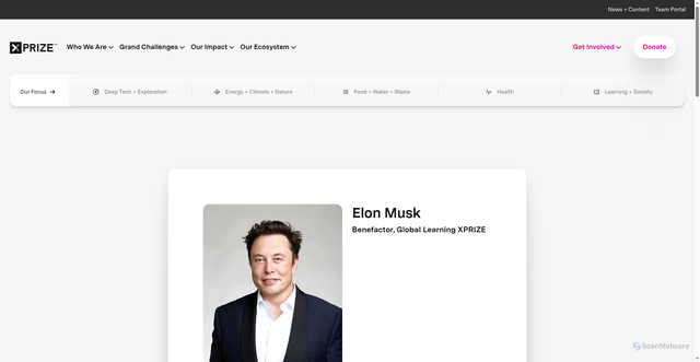 Security scan screenshot of https://www.xprize.org/people/elon-musk