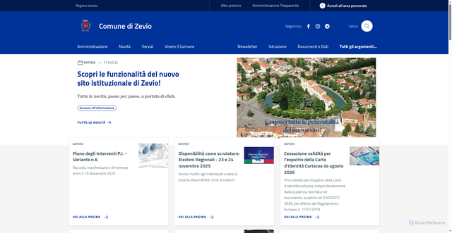 Security scan screenshot of https://www.comune.zevio.vr.it/