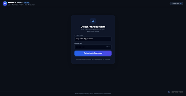 Security scan screenshot of https://modhubuploadpanel-dpzz5n9t9fvt.edgeone.dev/