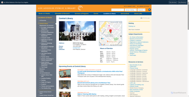 Security scan screenshot of https://www.lapl.org/branches/central-library