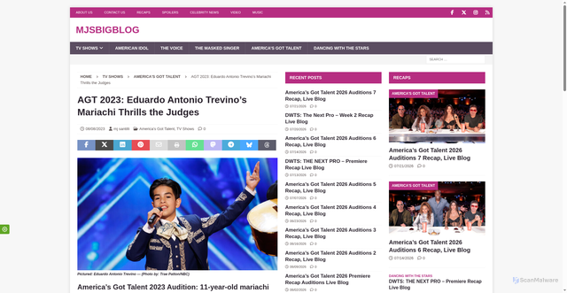 Security scan screenshot of https://www.mjsbigblog.com/agt-2023-eduardo-antonio-trevinos-mariachi-thrills-the-judges.htm