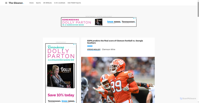 Security scan screenshot of https://www.thegleaner.com/story/sports/college/clemson/football/2026/09/10/clemson-football-georgia-southern-score-prediction-win-probability-espn/91685808007/