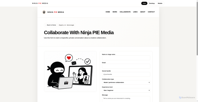 Security scan screenshot of https://ninjapiemedia.com/collaborate.html