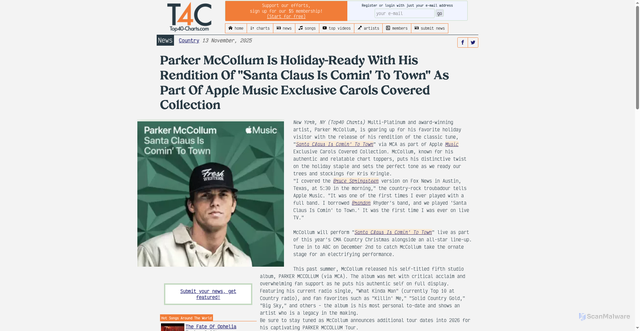 Security scan screenshot of https://top40-charts.com/news.php?nid=190708