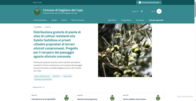 Security scan screenshot of https://www.comune.gaglianodelcapo.le.it/