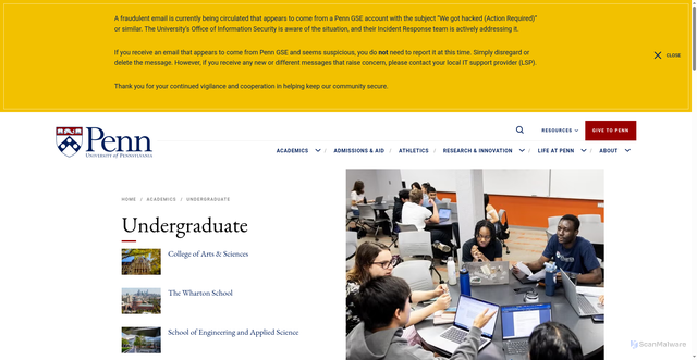Security scan screenshot of https://www.upenn.edu/academics/undergraduate