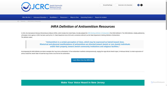 Security scan screenshot of https://www.jcrcsnj.org/ihra