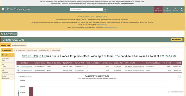 Security scan screenshot of https://www.followthemoney.org/entity-details?eid=44449939