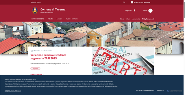Security scan screenshot of https://www.comune.taverna.cz.it/