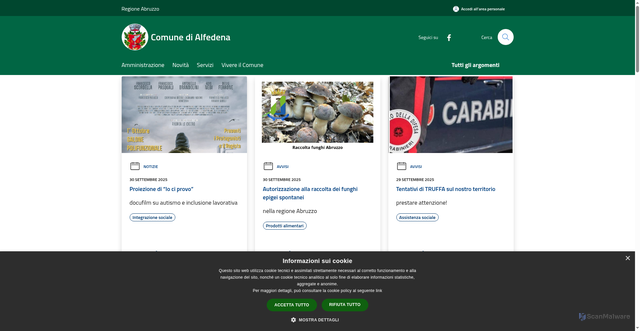 Security scan screenshot of https://www.comune.alfedena.aq.it/it