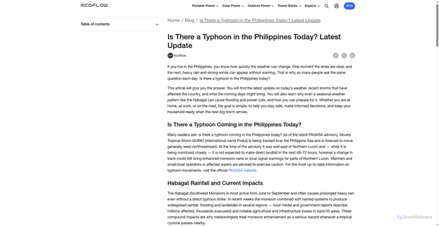 Security scan screenshot of https://www.ecoflow.com/ph/blog/is-there-a-typhoon-in-the-philippines-today