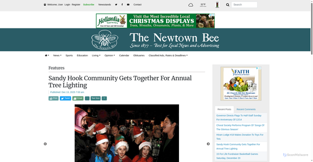 Security scan screenshot of https://www.newtownbee.com/12132025/sandy-hook-community-gets-together-for-annual-tree-lighting/